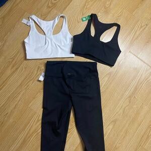 Gap Fit 2 Piece Black Workout Set Leggings & Sports Bra + Extra White Bra Sm NWT